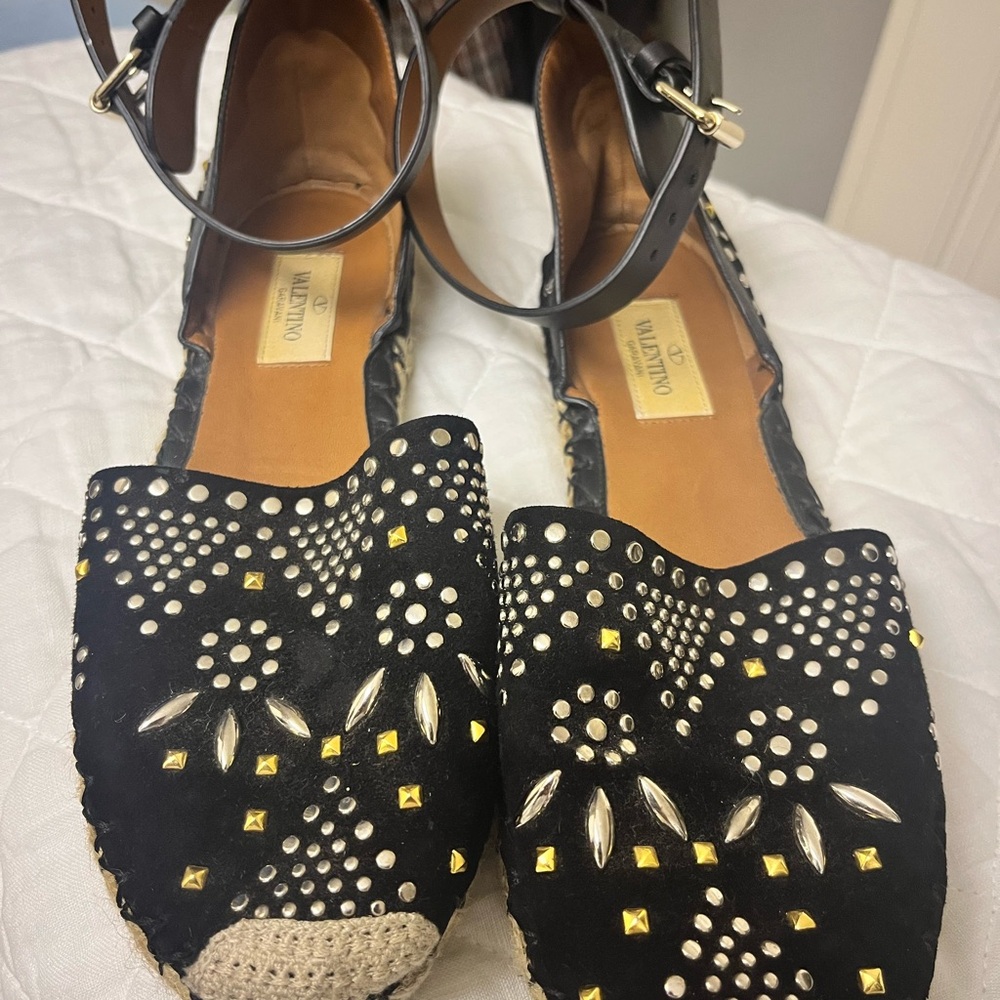 Valentino Black and Yellow Espadrilles with Decorative Ankle Straps